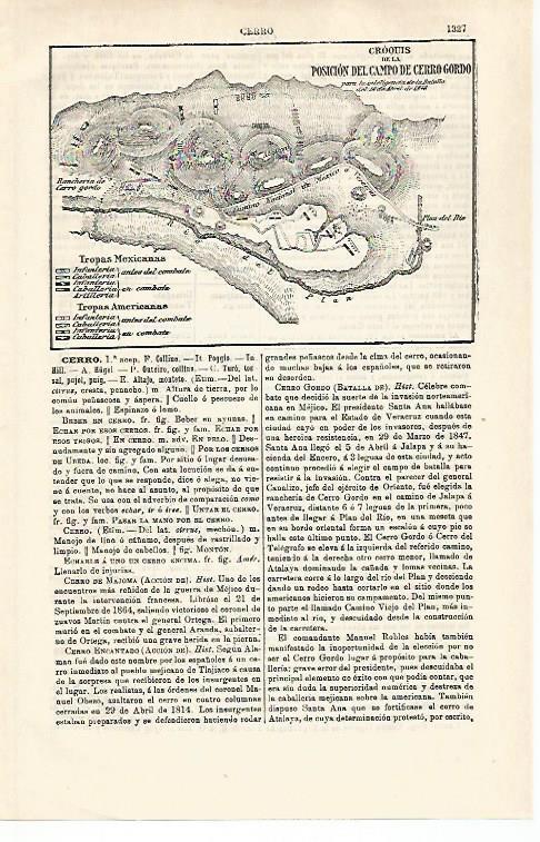 LAMINA ESPASA 32531: Croquis de la posicion del Campio de Cerro Gordo