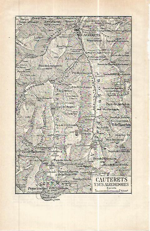 LAMINA ESPASA 32457: Mapa de Cauterets y alrededores