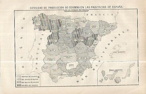 LAMINA ESPASA 32490: Mapa de España de produccion de centeno