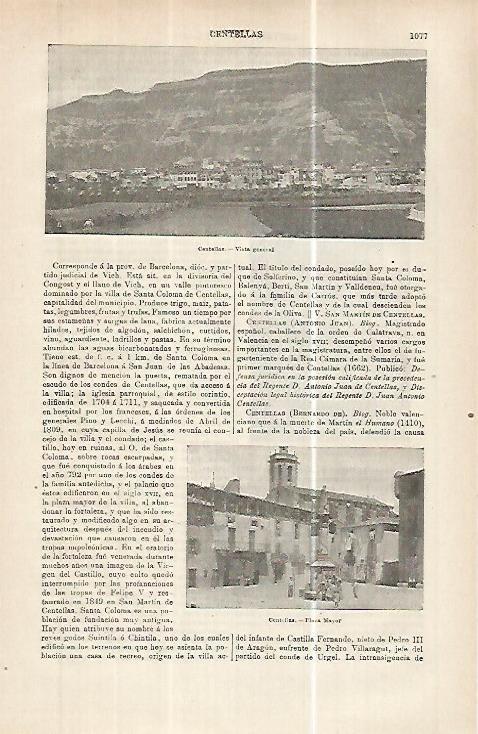 LAMINA ESPASA 32489:  Vista de Centelles, Barcelona