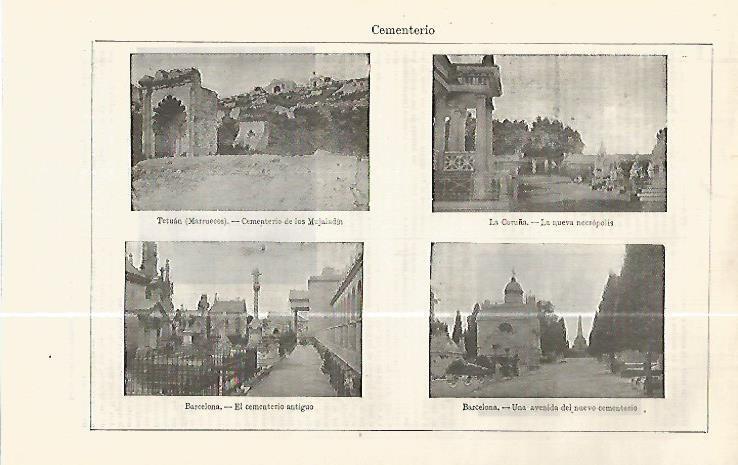 LAMINA ESPASA 32479: Cementerio de Tetuan, La Coruña y Barcelona