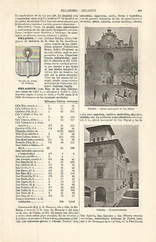 LAMINA ESPASA 32633: Escudo, iglesia y Ayuntamiento de Felanitx, Baleares