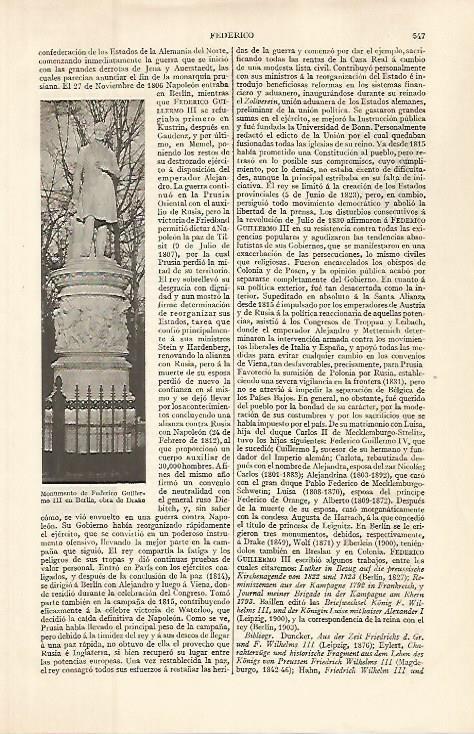 LAMINA ESPASA 32629: Monumeento a Federico Guillermo III en Berllin