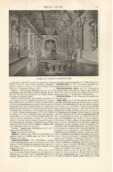 LAMINA ESPASA 32625: Sala de los Abades en la Abadia de Fecamp, Francia
