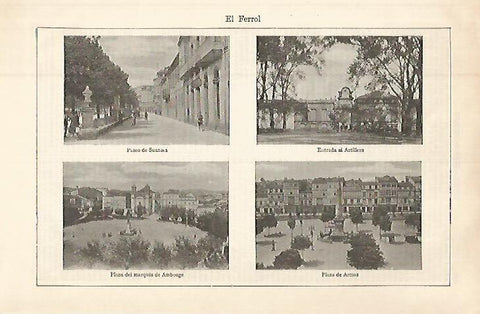 LAMINA ESPASA 32666: Astillero, Plaza de Armas y Plaza del Marques de Amboage en Ferrol