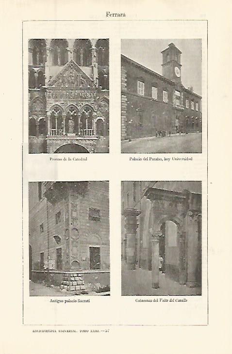 LAMINA ESPASA 32660: Palacio del Paraiso, Palacio Sacrati y Volto del Cavallo en Ferrara, Italia