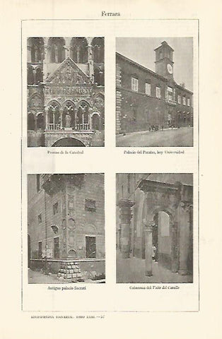 LAMINA ESPASA 32660: Palacio del Paraiso, Palacio Sacrati y Volto del Cavallo en Ferrara, Italia