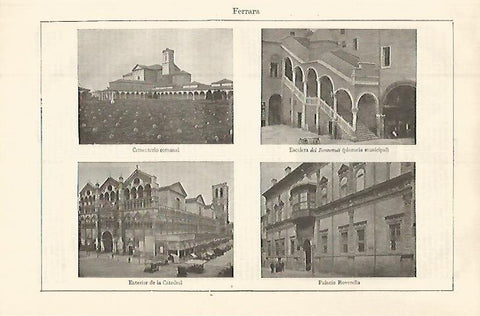 LAMINA ESPASA 32659: Cementerio, Benvenuti, Catedral y Palacio Roverella en Ferrara,  Italia