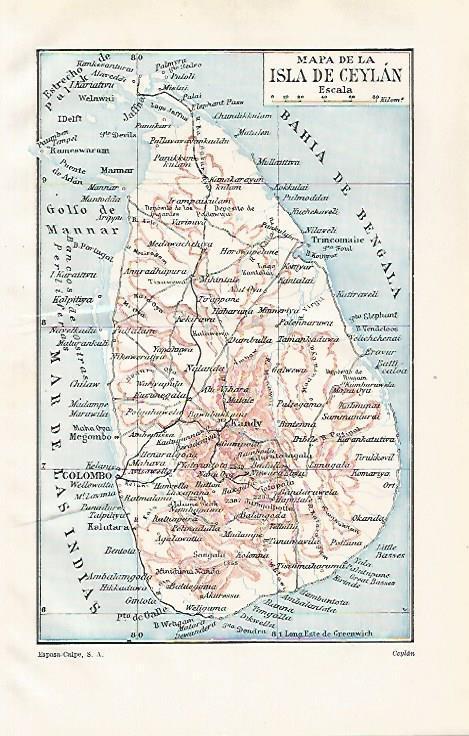 LAMINA ESPASA 32567: Mapa de la isla de Ceilan