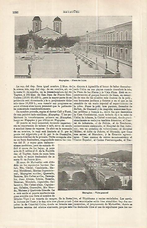 LAMINA ESPASA 32315: Plaza de Colon en Mayaguez, Puerto Rico