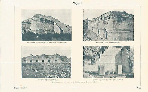 LAMINA ESPASA 32314: Restos de la civilizacion maya hallados por la Expedicion Rubio en 1915