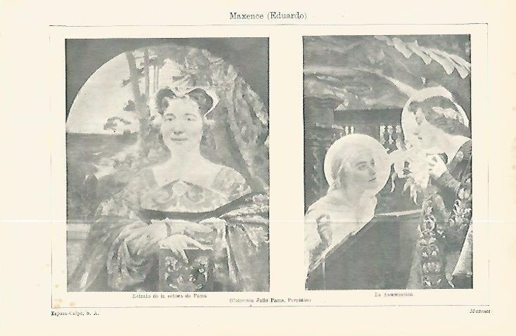LAMINA ESPASA 32304: Retrato de la señora de Pams y Lla Anunciacion, por E. Maxence