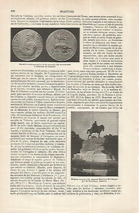 LAMINA ESPASA 32227: Estatua ecuestre de Martinez de Campos en Madrid