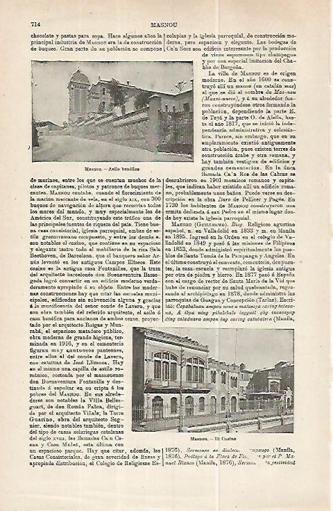 LAMINA ESPASA 32253: Asilo y El Casino de El Masnou, Barcelona