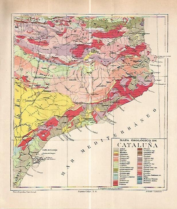 LAMINA ESPASA 32403: Mapa geologico de Cataluña