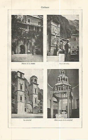 LAMINA ESPASA 32424: Puerta, Torre del Reloj, Catedral y altar de Cattaro, Austria
