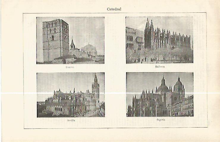 LAMINA ESPASA 32419: Catedral de Zamora, Mallorca, Sevilla y Segovia