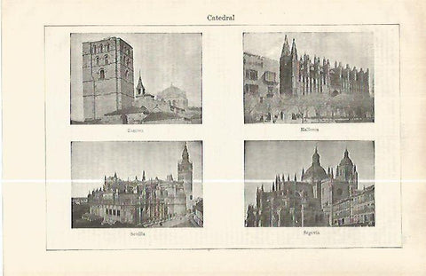 LAMINA ESPASA 32419: Catedral de Zamora, Mallorca, Sevilla y Segovia