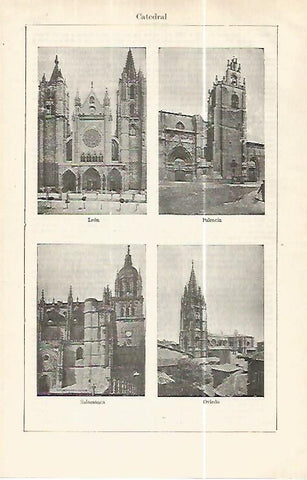 LAMINA ESPASA 32418: Catedral de Leon, Palencia, Salamanca y Oviedo