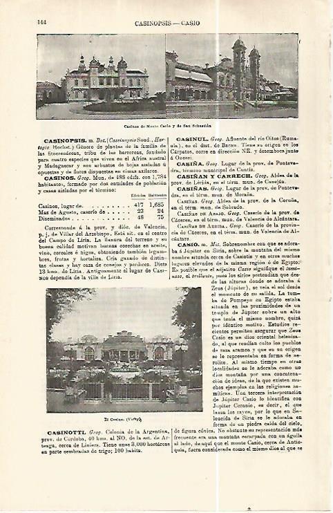 LAMINA ESPASA 32349: Casinos de Montecarlo y San Sebastian