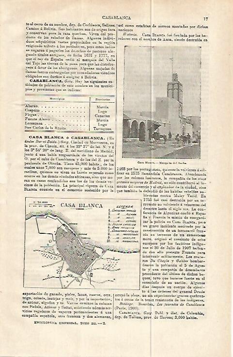 LAMINA ESPASA 32338: Plano y Mezquita del Bacha en Casablanca, Marruecos