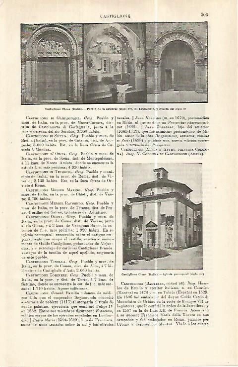 LAMINA ESPASA 32376: Puerta de la Catedral de Castiglione Olona, Italia