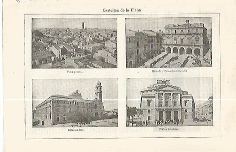 LAMINA ESPASA 32370: Mercao, Escuelas Pias y Teatro Principal de Castellon