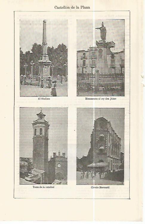 LAMINA ESPASA 32369: Obelisco, Catedral y Circulo Mercantin en Castellon