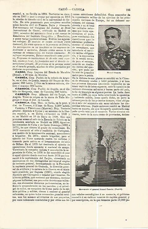 LAMINA ESPASA 32358: Monumento a Manuel Cassola en Madrid