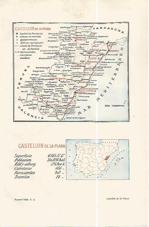 LAMINA ESPASA 32367: Mapa de la provincia de Castellon de la Plana
