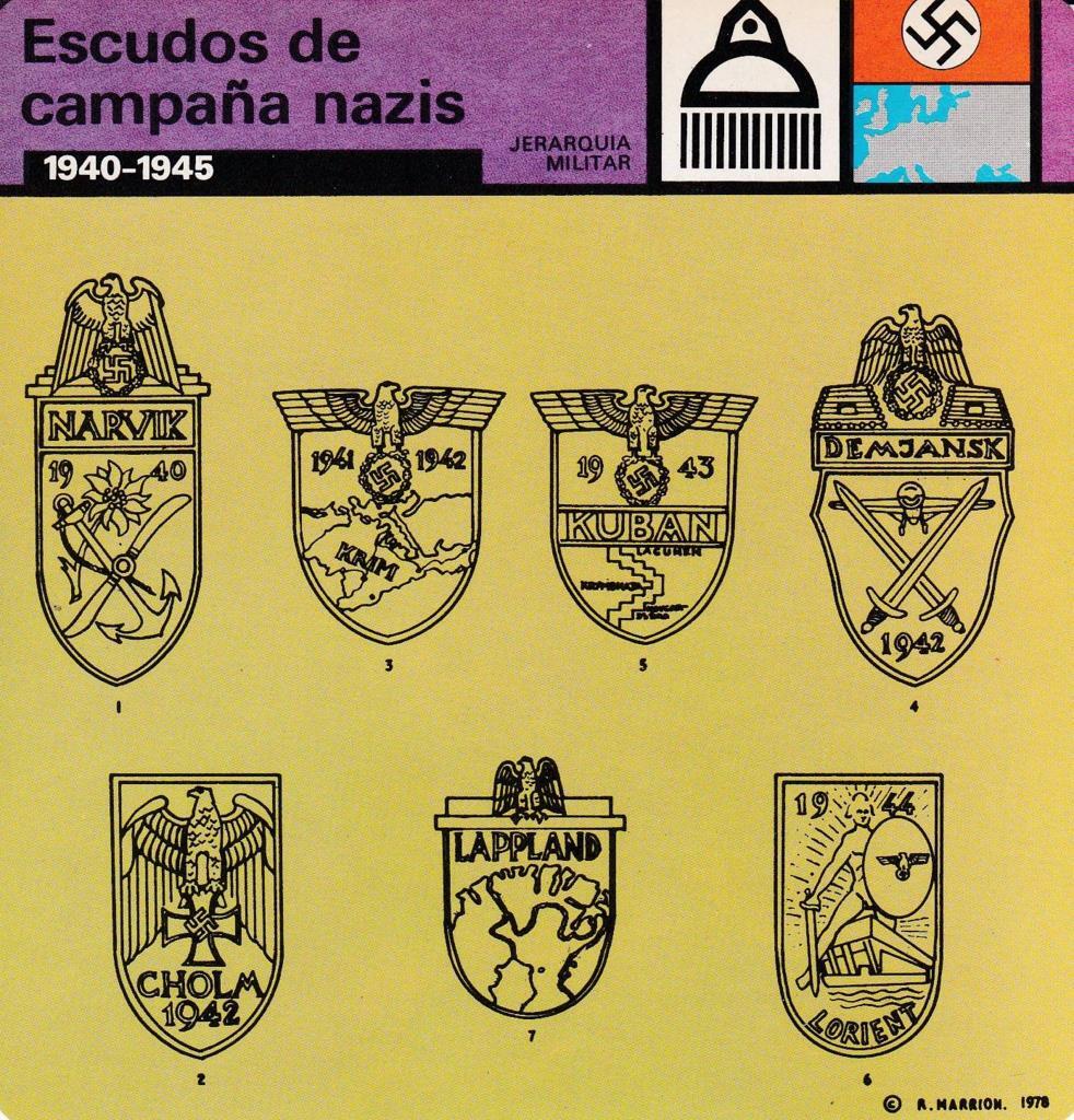 FICHA JERARQUIA MILITAR: ESCUDOS DE CAMPAÑA NAZIS. 1940-1945