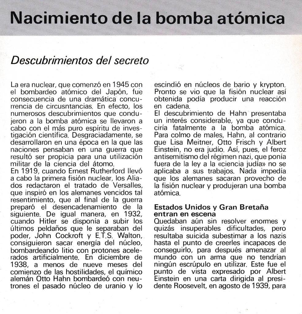 CRONOLOGIA: NACIMIENTO DE LA BOMBA ATOMICA. TRIPTICO