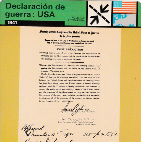 FICHA POLITICA, ESTRATEGIA: DECLARACION DE GUERRA: USA. 1941