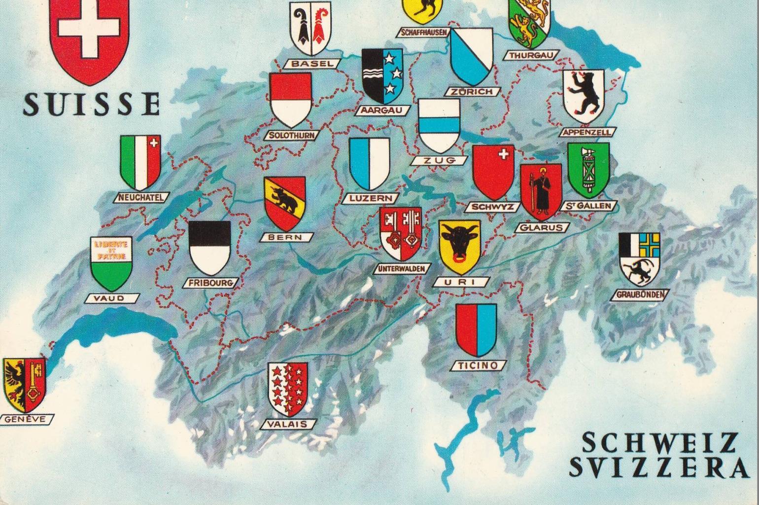 POSTAL B12043: ILUSTRACION MAPA DE SUIZA