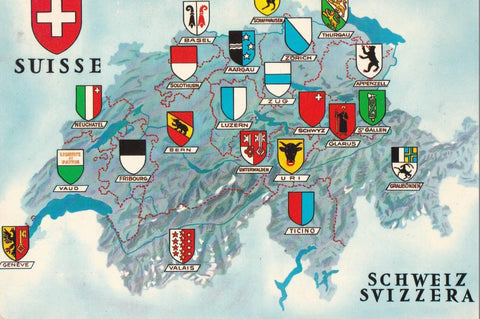 POSTAL B12043: ILUSTRACION MAPA DE SUIZA