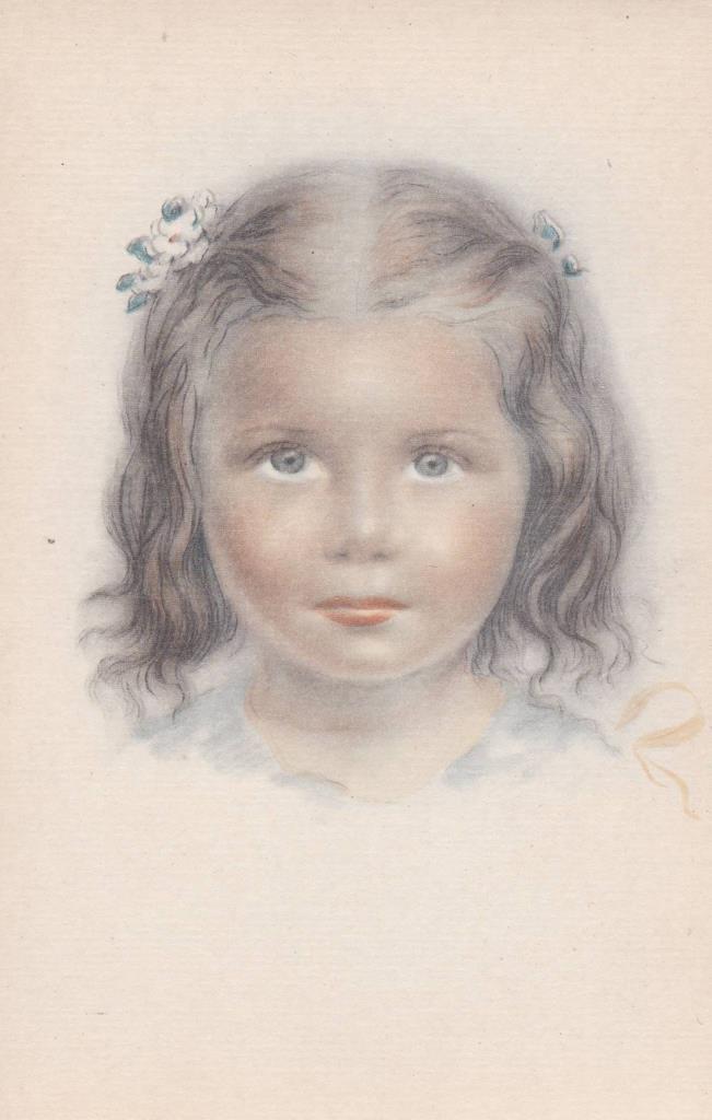 POSTAL B12211: ILUSTRACION DEL ROSTRO DE UNA NIÑA. PROBABLEMENTE EL DIA DE LA COMUNION. SIN MAS DATOS