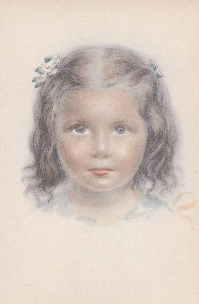 POSTAL B12213: ILUSTRACION DEL ROSTRO DE UNA NIÑA. PROBABLEMENTE EL DIA DE LA COMUNION. SIN MAS DATOS