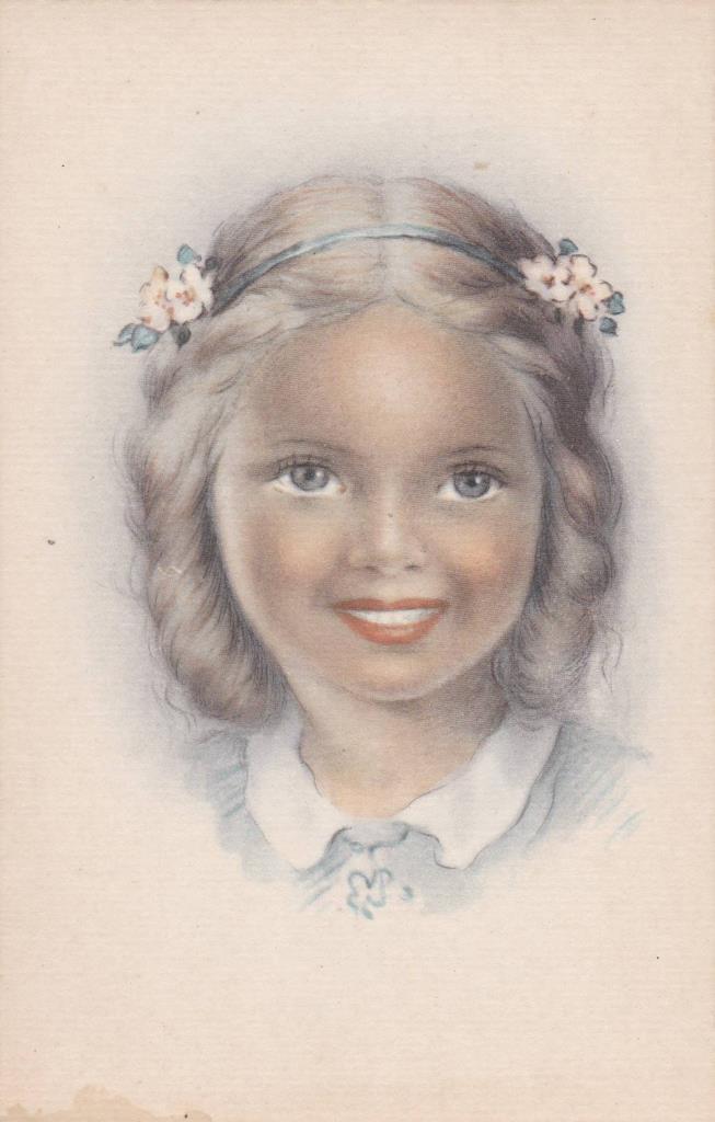 POSTAL B12215: ILUSTRACION DEL ROSTRO DE UNA NIÑA. PROBABLEMENTE EL DIA DE LA COMUNION. SIN MAS DATOS