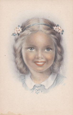 POSTAL B12215: ILUSTRACION DEL ROSTRO DE UNA NIÑA. PROBABLEMENTE EL DIA DE LA COMUNION. SIN MAS DATOS