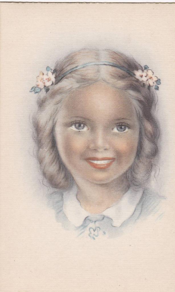 POSTAL B12216: ILUSTRACION DEL ROSTRO DE UNA NIÑA. PROBABLEMENTE EL DIA DE LA COMUNION. SIN MAS DATOS