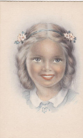 POSTAL B12216: ILUSTRACION DEL ROSTRO DE UNA NIÑA. PROBABLEMENTE EL DIA DE LA COMUNION. SIN MAS DATOS