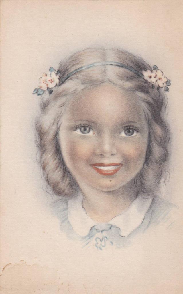 POSTAL B12214: ILUSTRACION DEL ROSTRO DE UNA NIÑA. PROBABLEMENTE EL DIA DE LA COMUNION. SIN MAS DATOS