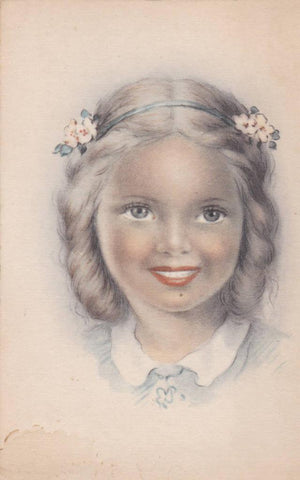 POSTAL B12214: ILUSTRACION DEL ROSTRO DE UNA NIÑA. PROBABLEMENTE EL DIA DE LA COMUNION. SIN MAS DATOS
