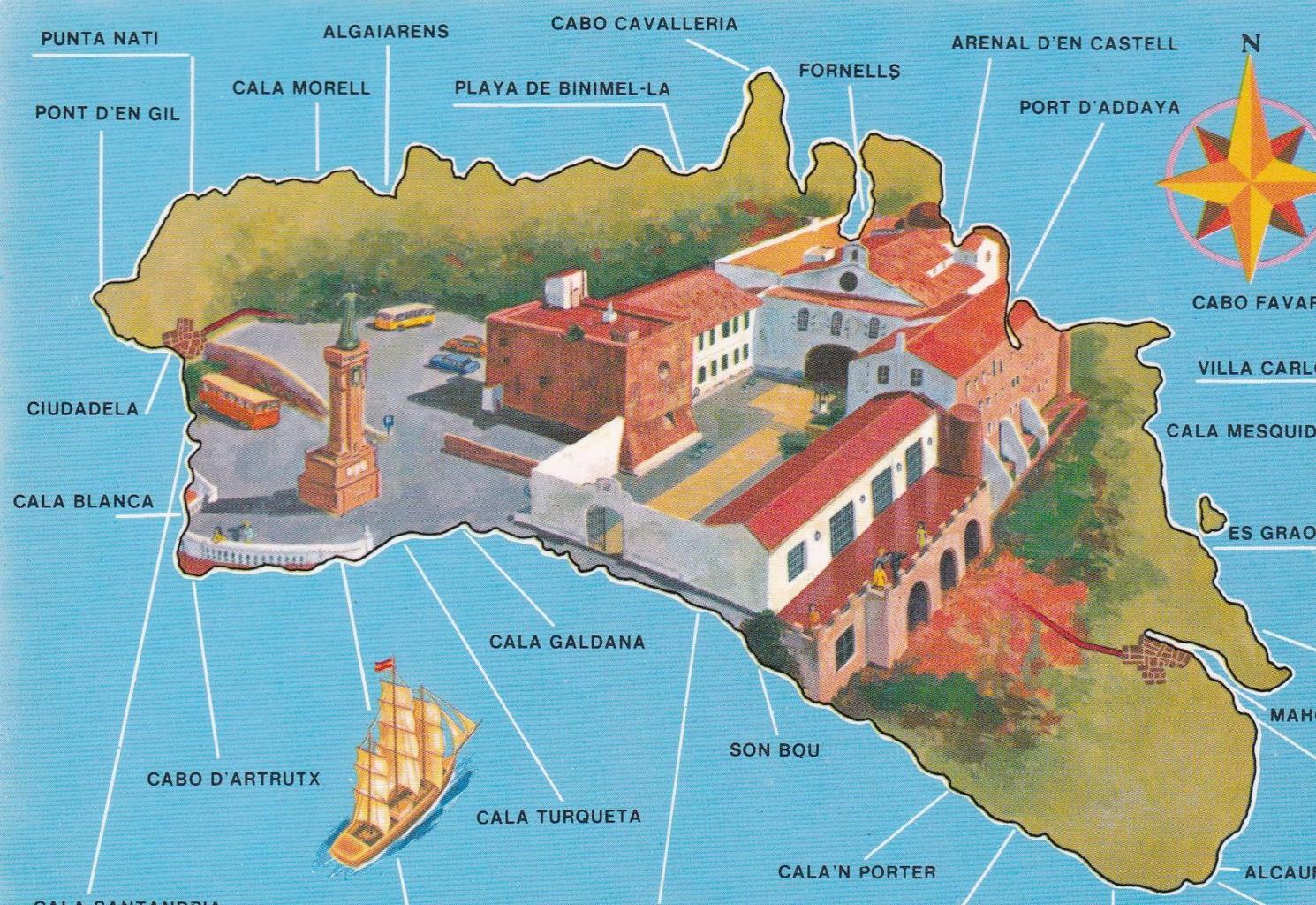 POSTAL B12151: MAPA ILUSTRADO. CALAS MENORCA