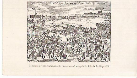 LAMINA 13804: El Conde de Nassau con el Marques de Spinola en La Haya en 1608
