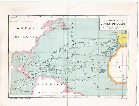 LAMINA 13745: Mapa del itinirario de los viajes de Colon
