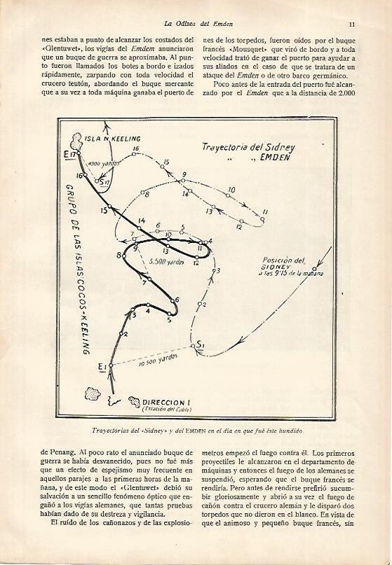 LAMINA 13697: Mapa de las trayectorias del Sydney y del Emden
