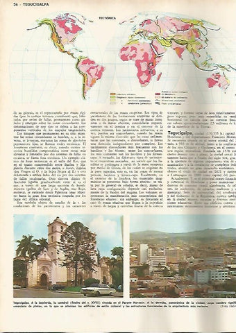 LAMINA MONITOR 0692: Mapa mundial de tectonica y vistas de Tegucipalga