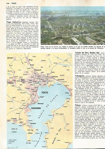 LAMINA MONITOR 0708: Plano de Tokyo y vista de los barrios del puerto