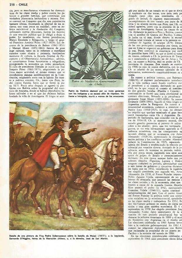 LAMINA MONITOR 0833: Pedro de Valdivia y Batalla de Maipu, por Fray Pedro Subercaseaux